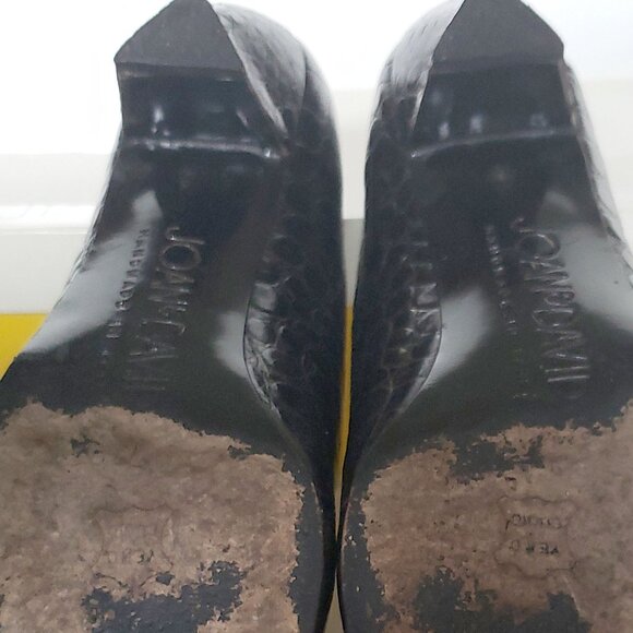 Joan & David Italian Black Croc Print Leather Pumps-Hand Made in Italy; size 7B - Picture 7 of 15